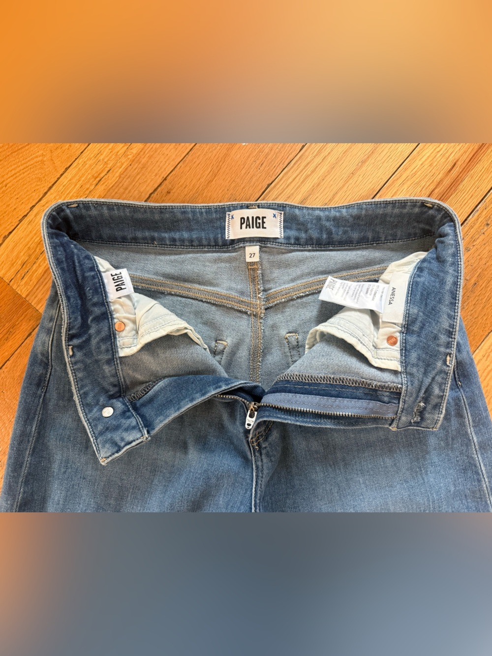 PAIGE Anessa Wide Leg Jeans Med Wash Womens Size 27 High Rise Stretch Distressed - Picture 4 of 15